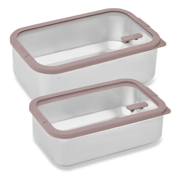 Lot 2 boîtes de conservation rectangulaires en inox avec couvercles en verre 1 L et 1,65 L compatibles micro-ondes  Mathon - Mathon - 1