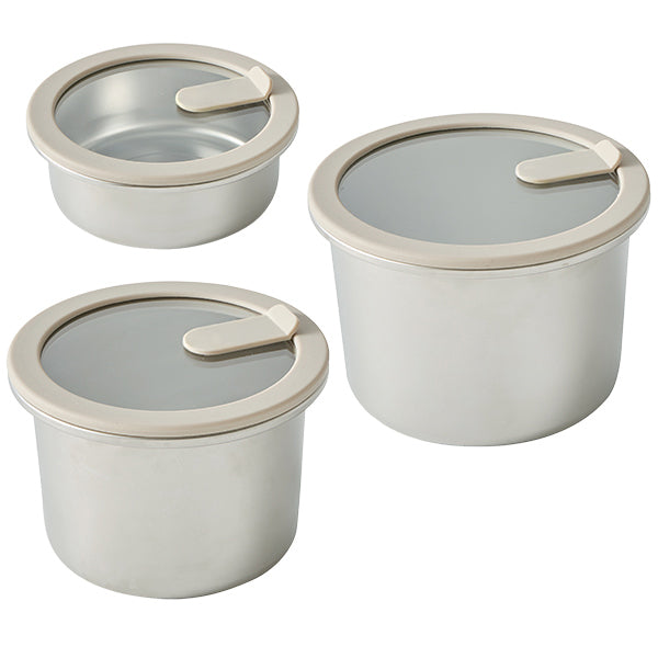 Lot 3 boîtes de conservation rondes en inox avec couvercles en verre 450 ml, 900 ml et 1,5 L compatibles micro-ondes Mathon - Mathon - 1