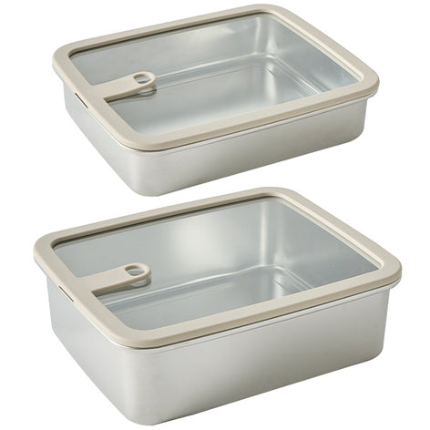 Lot 2 boîtes de conservation rectangulaires en inox avec couvercles en verre 1,7 L et 2,4 L compatibles micro-ondes Mathon - Mathon - 1