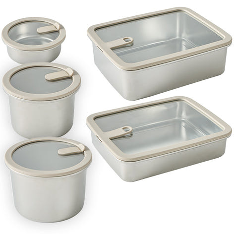 Lot 5 boîtes de conservation en inox avec couvercles en verre 450, 900, 1500, 1700, 2400 ml compatibles micro-ondes Mathon - Mathon - 1