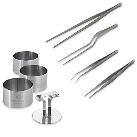 Lot de 4 pinces à dresser de précision et de 3 cercles de présentation avec poussoir en inox Mathon - Mathon - 1