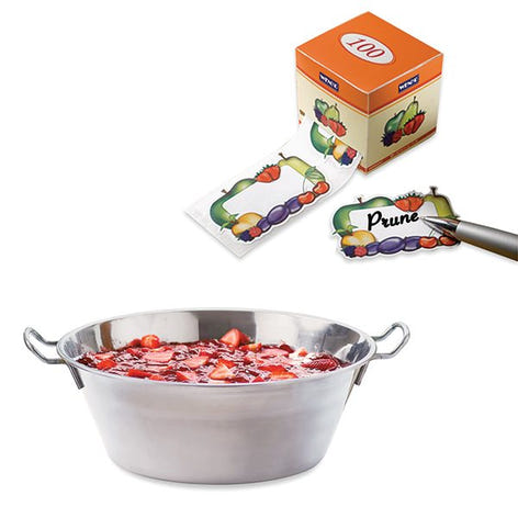 Lot Bassine à confiture 38 cm et 100 étiquettes autocollantes décor fruits - Mathon - 1