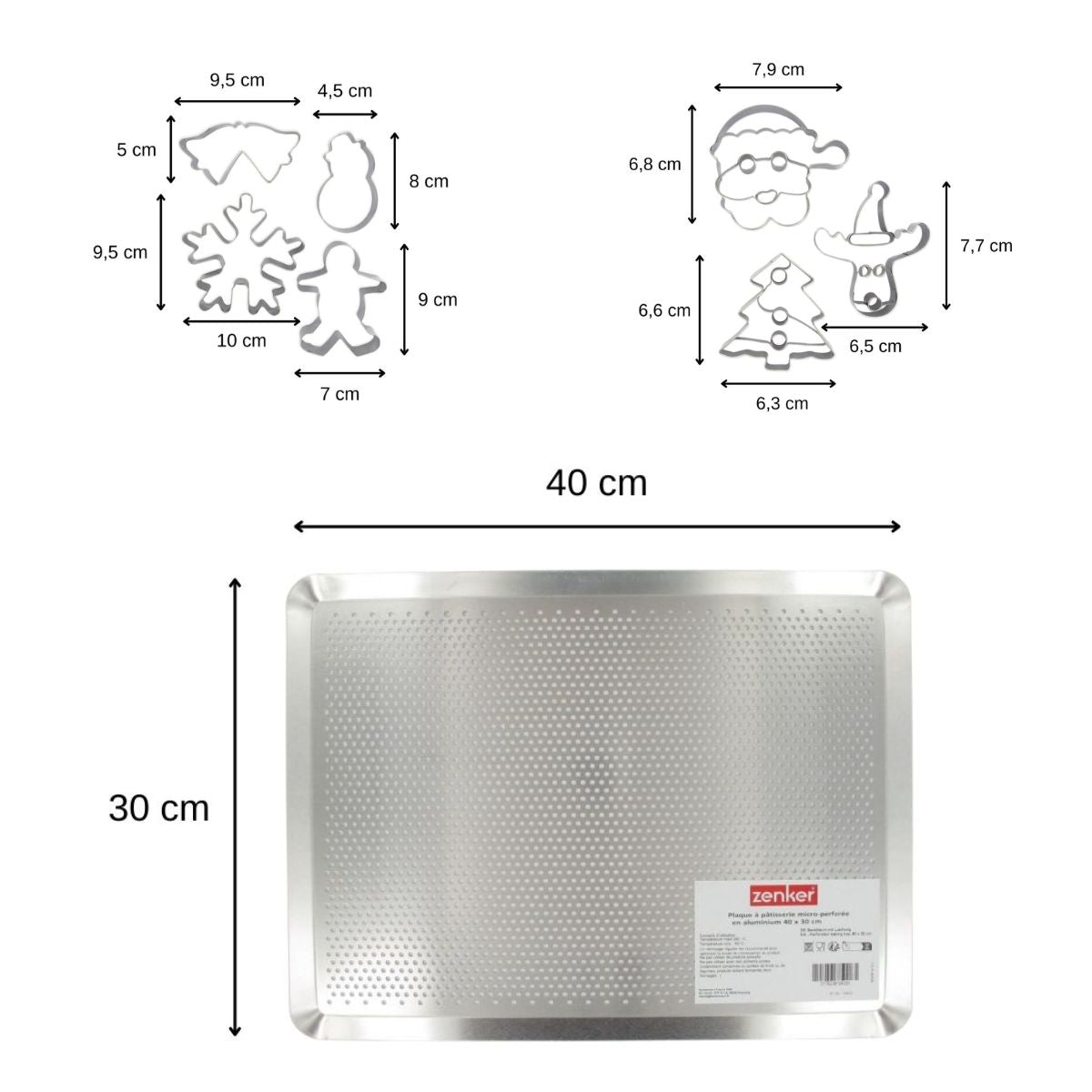 Plaque de cuisson four microperforée de 40 x 30 cm et 7 emporte-pièces de Noël inox Zenker Noël Zenker - Mathon - 3