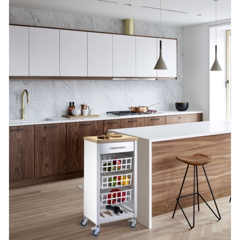 Desserte de cuisine KARA, blanc-inox-Bois Orme Don Hierro - Mathon - 7