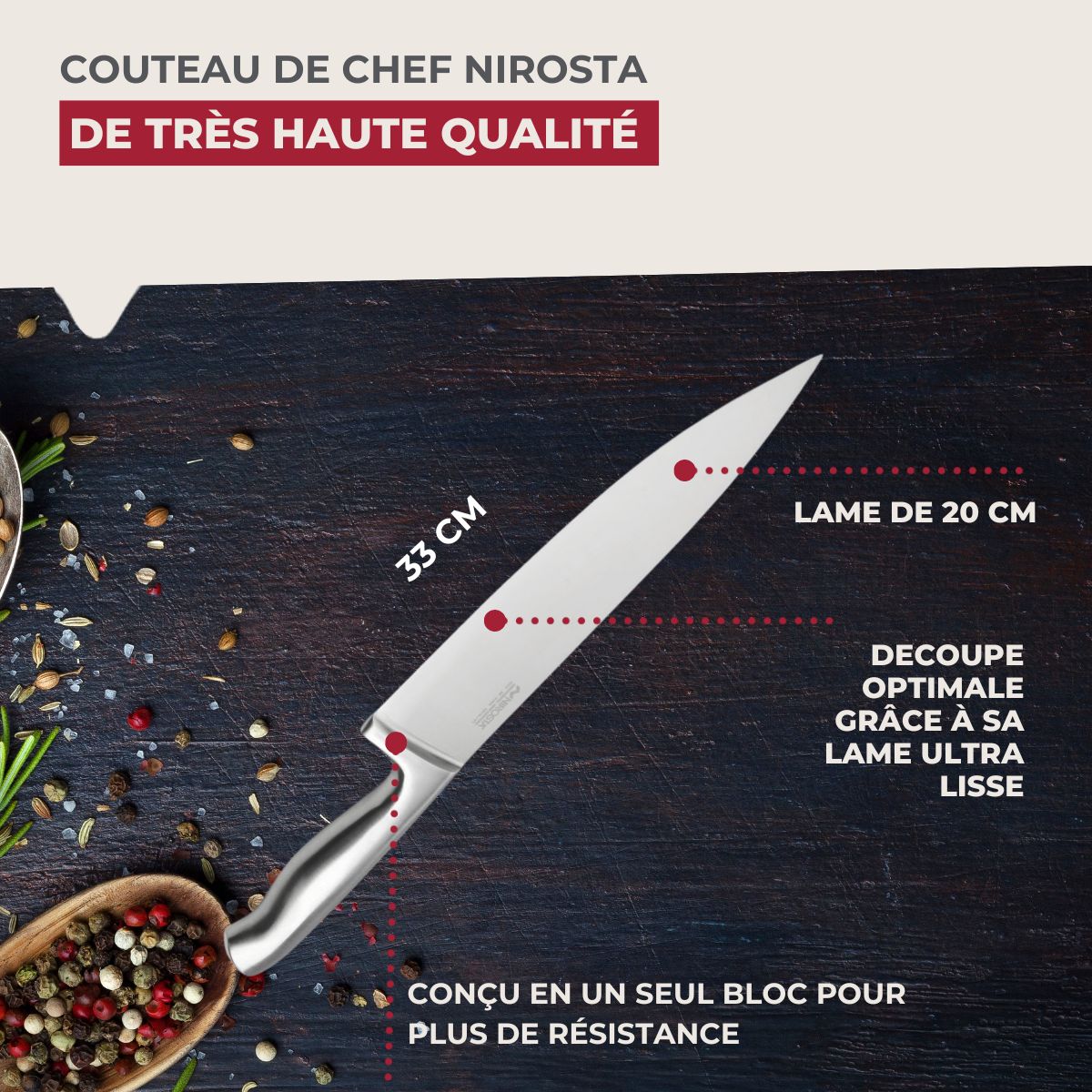 Couteau de chef 33 cm en inox  Star Nirosta - Mathon - 3