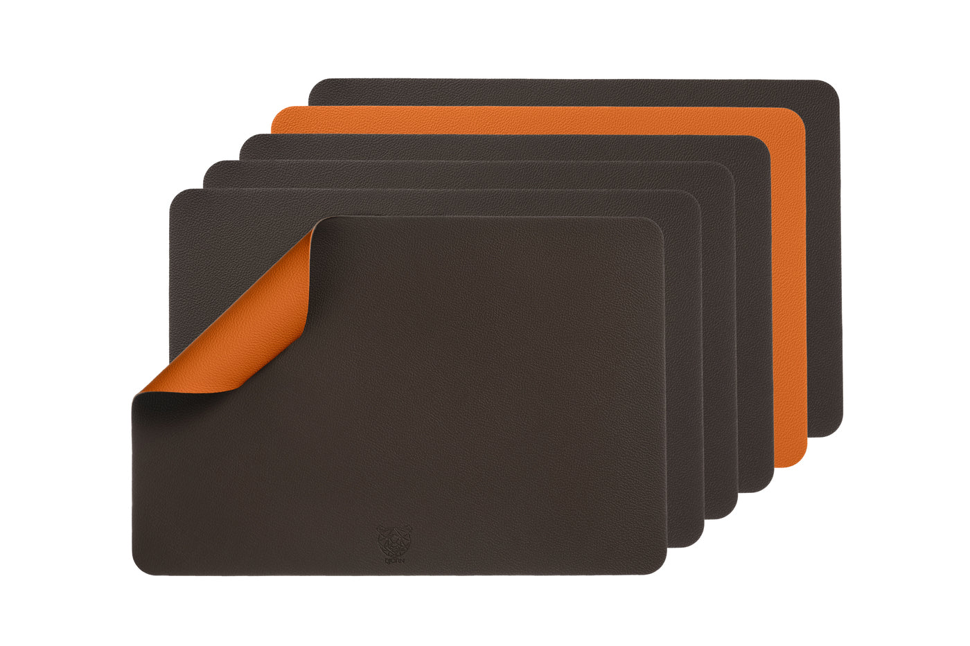 Set de table rectangulaire réversible - 6 pièces - Cuir recyclé orange et chocolat Björn - Mathon - 6