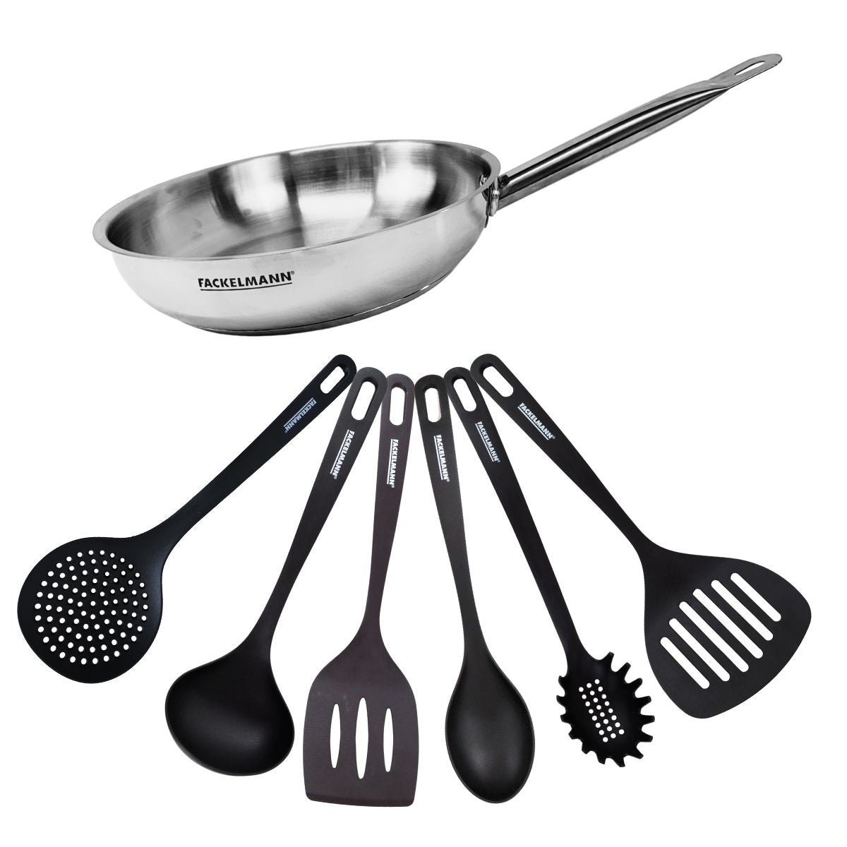 Set de 1 poêle 28 cm en inox et 6 ustensiles  Eterna Fackelmann - Mathon - 1