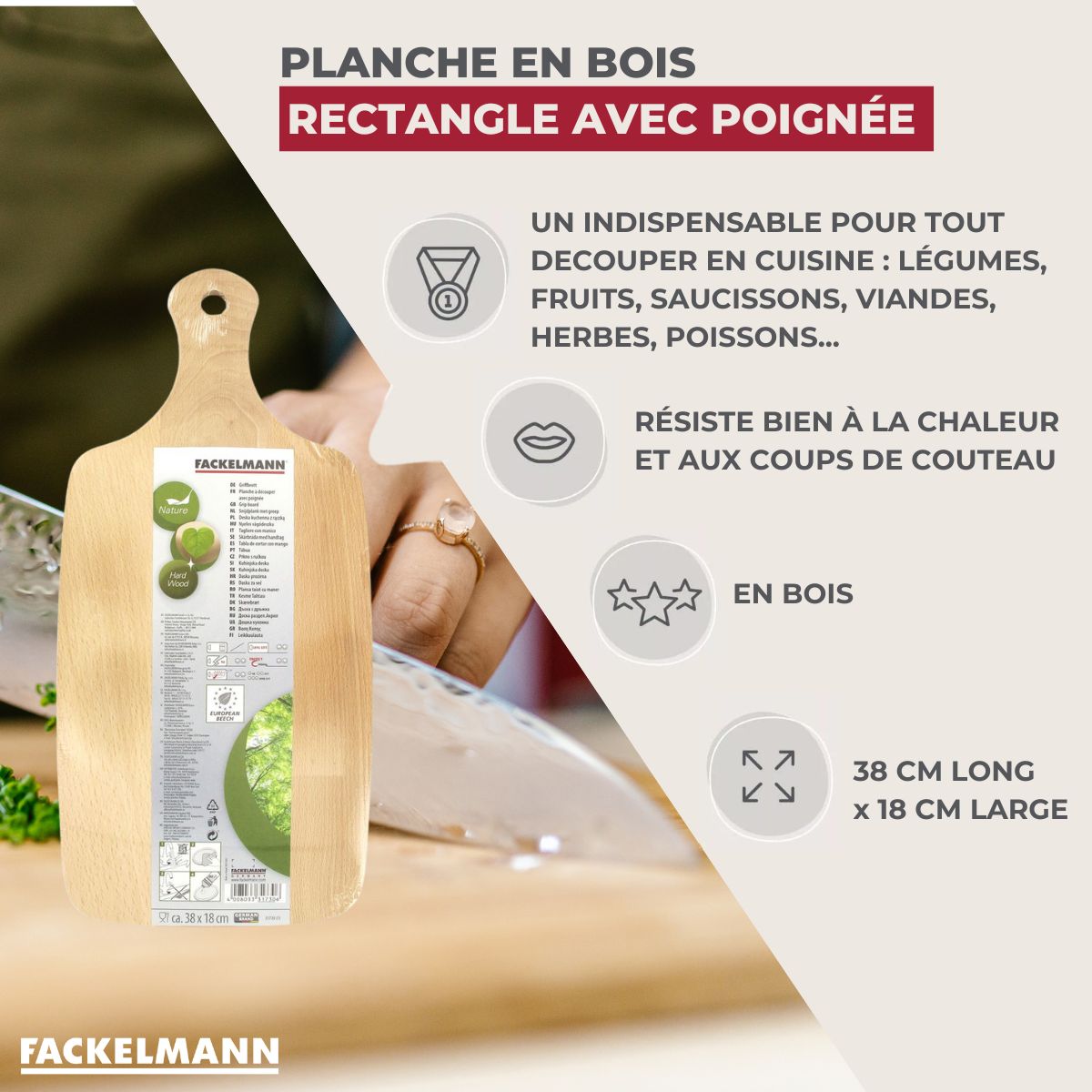 Planche à découper en bois 38 x 18 cm  Wood Edition Fackelmann - Mathon - 3