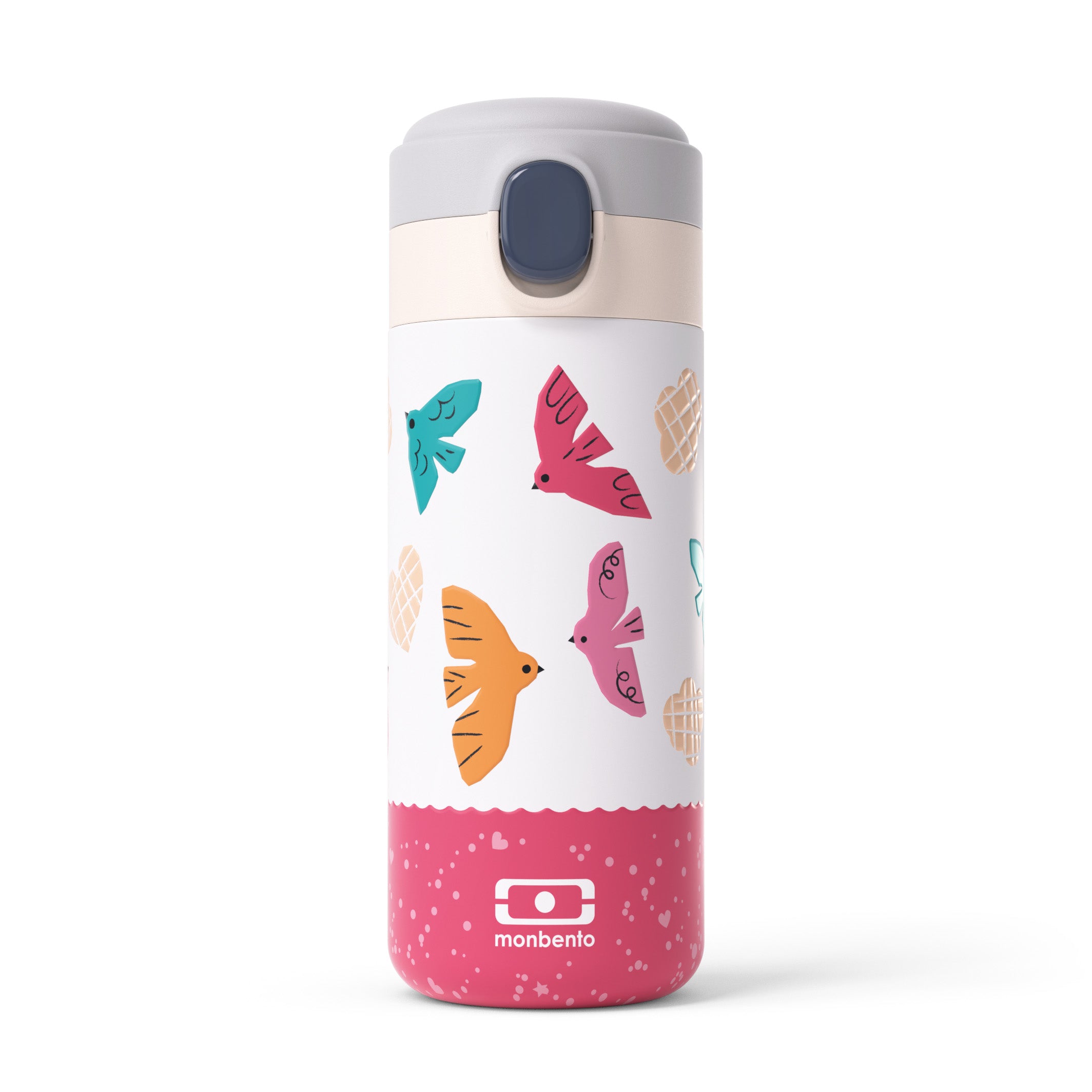 Gourde isotherme à bec verseur Pop 360ml Rose Birds Monbento - Mathon - 1