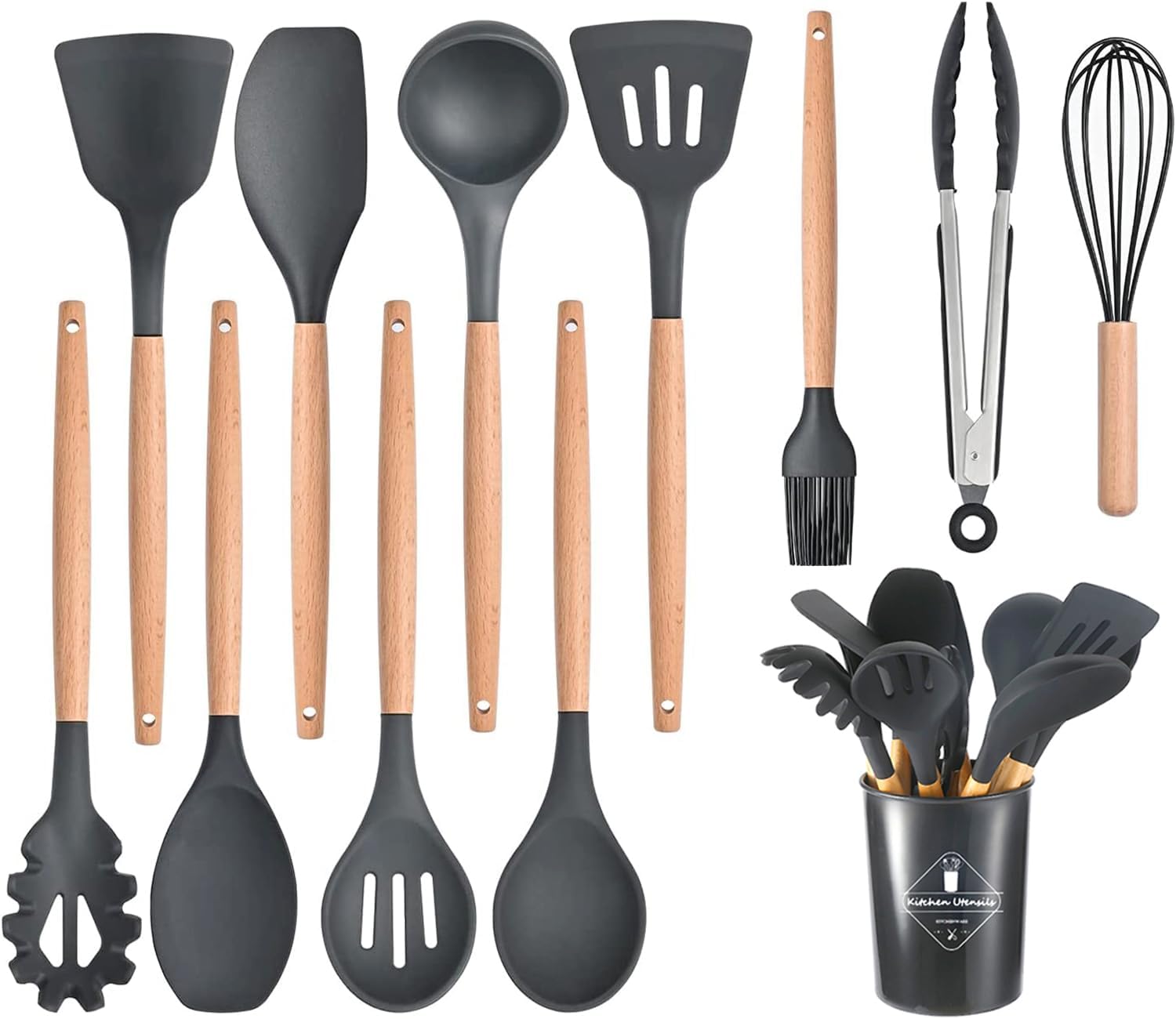 Set de 12 Ustensiles de Cuisine Silicone gris Vendos85 - Mathon
