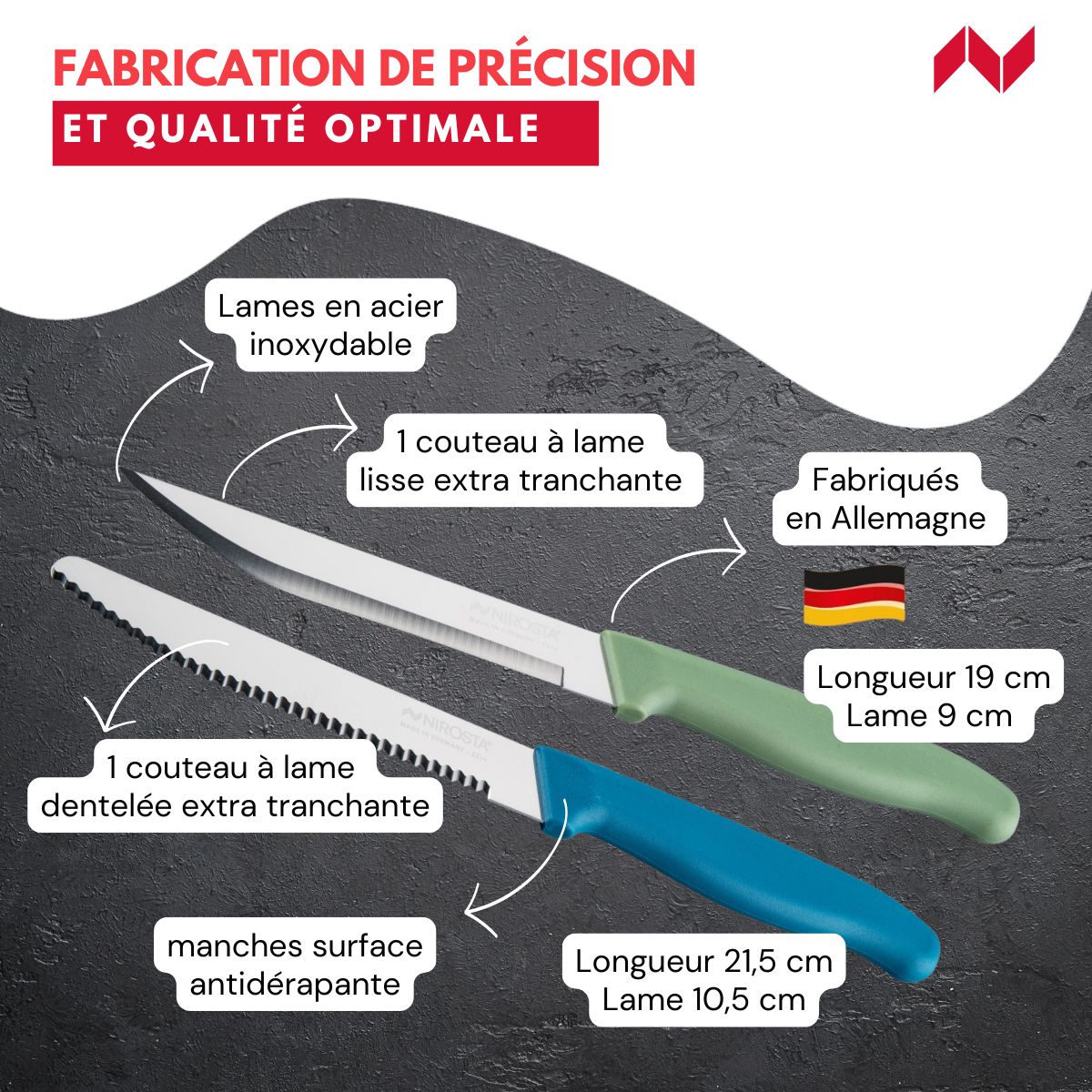 Set de 2 couteaux d’office et à petit déjeuner 22,5 cm  Elemental Nirosta - Mathon - 3