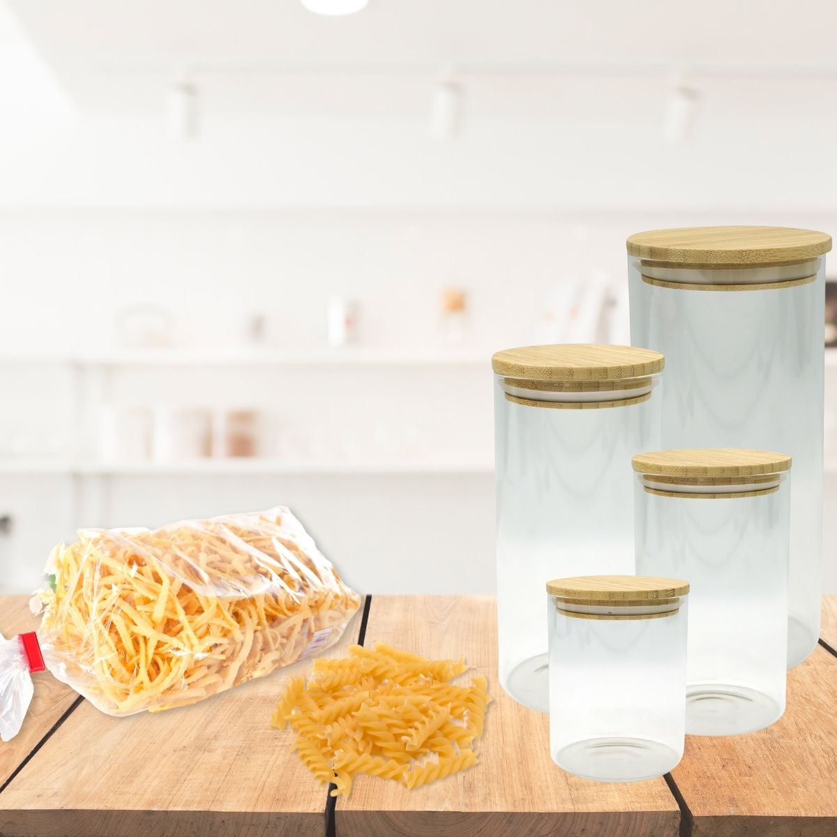 Set de 4 boîtes de conservation en verre avec couvercle en Bambou  Nature Fackelmann - Mathon - 2