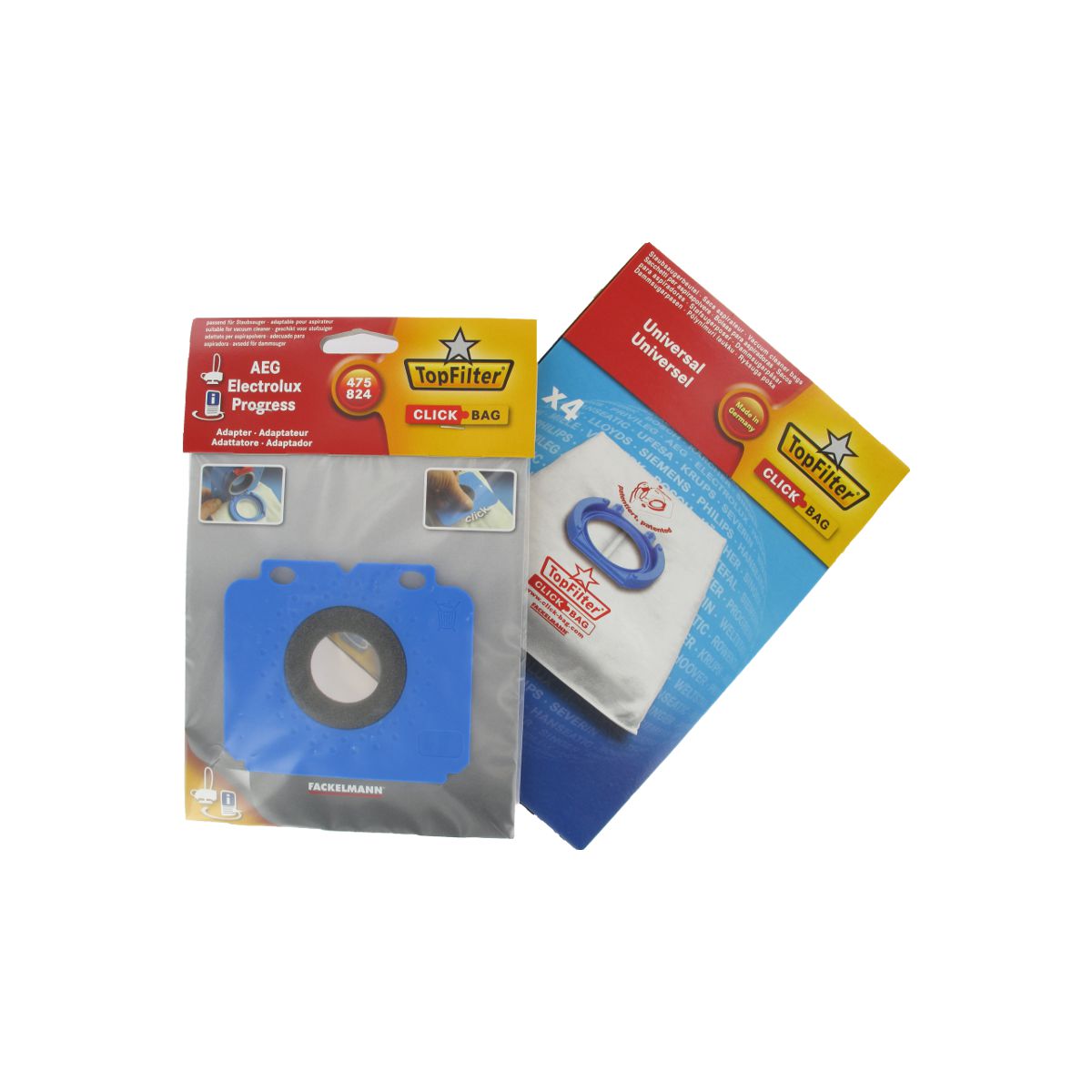 Boite de 4 sacs aspirateurs universels Top Filter avec Adaptateur Click Bag pour aspirateurs AEG 475/824 TopFilter - Mathon - 1