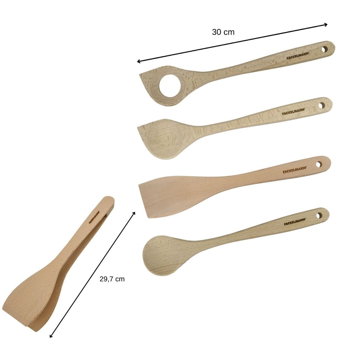 Ensemble de pince, spatule et cuillères en bois FSC  Nature Fackelmann - Mathon - 3