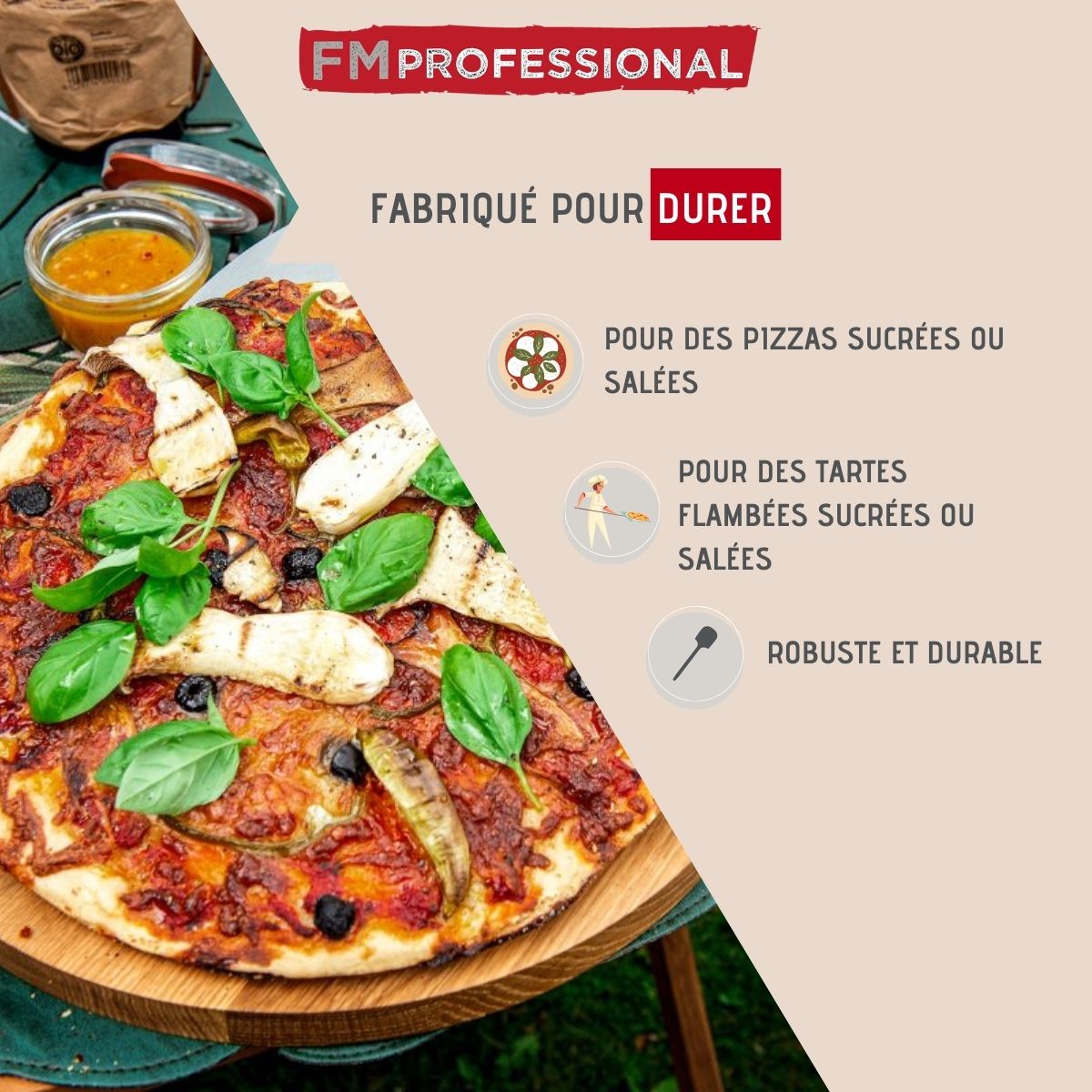 Pelle à pizza ou tarte flambée 49 cm  Pizza FM Professional - Mathon - 2