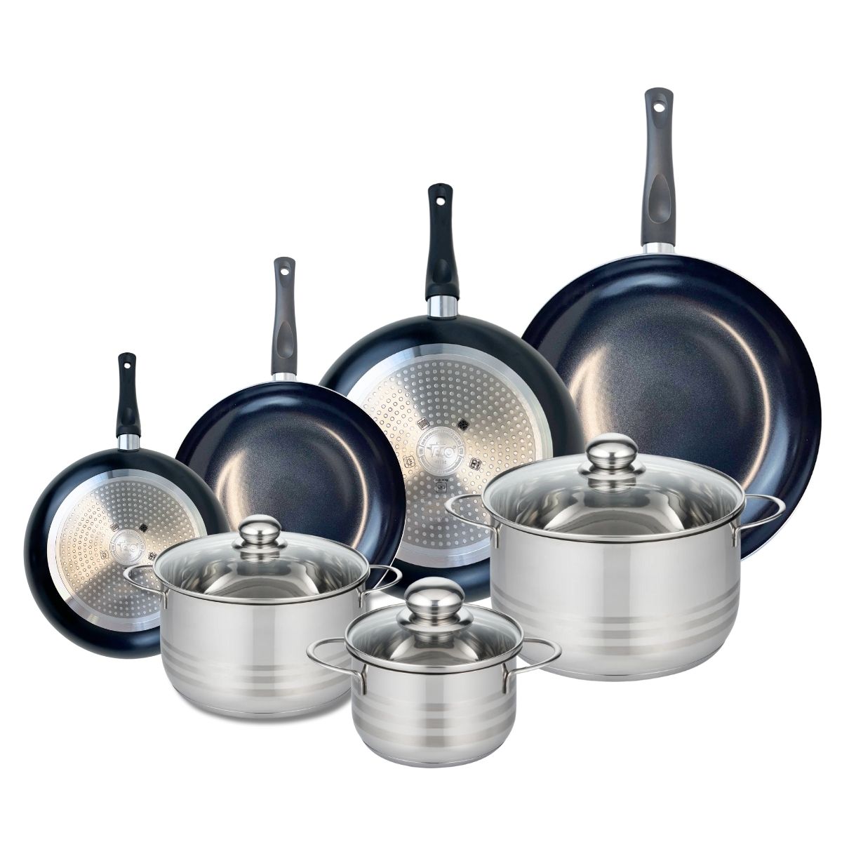 Ensemble de 4 Poêles de cuisson 20, 24, 28 et 32 cm et 3 faitouts 16, 20 et 24 cm  Prima Brillant Elo - Mathon - 1