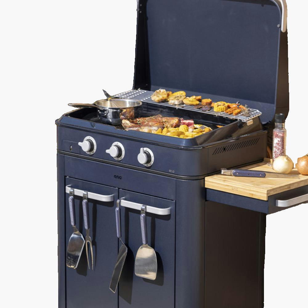 Plancha gaz fonte émaillée Eno 80 Enosign blue navy 3 brûleurs 70 x 40 ENO - Mathon - 1