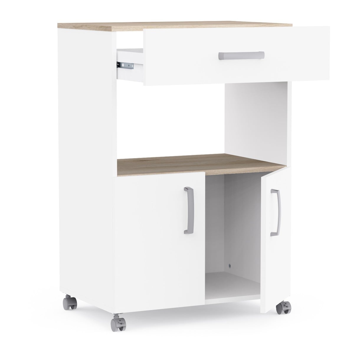 Desserte de cuisine avec 2 portes et 1 tiroir décor chêne et blanc L59,6 cm ANIS Calicosy - Mathon - 4