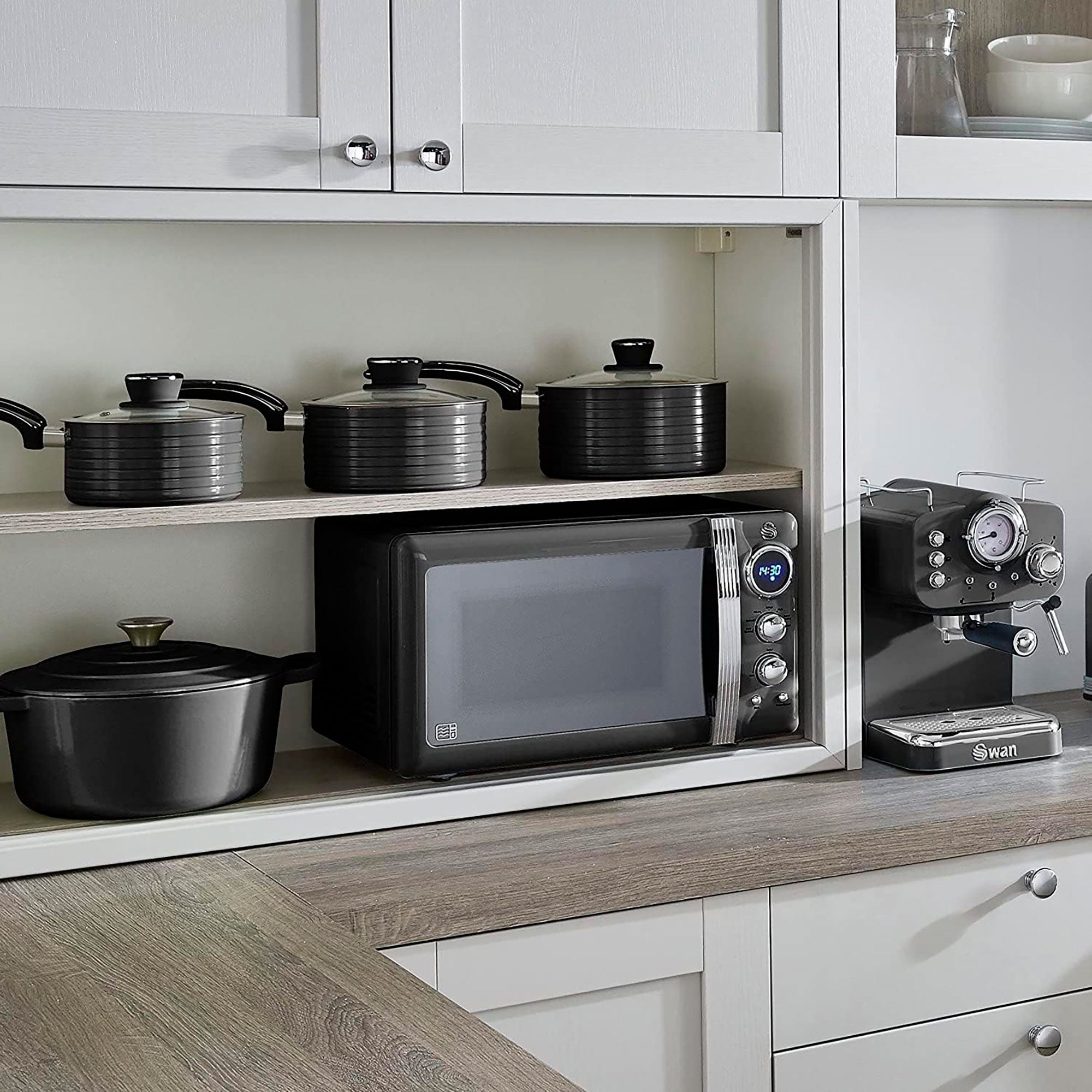 Retro Micro-ondes Numérique 20L, 5 Niveaux Puissance, Décongélation, Minuterie 800 Noir SM22030LBNEU - Mathon - 8