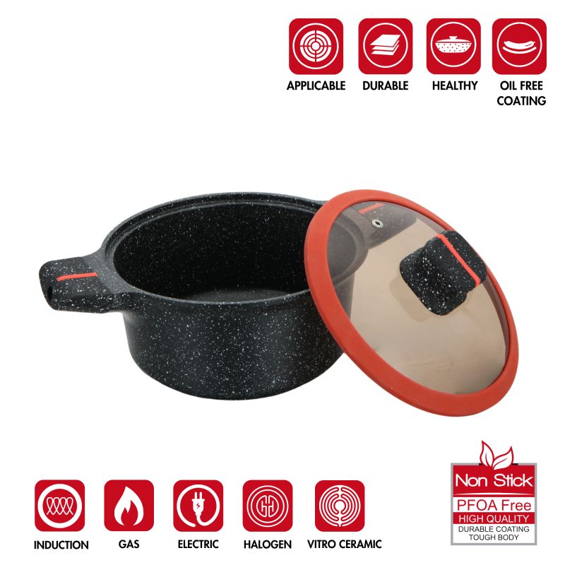 Cocotte avec revêtement  en Granit avec couvercle en verre 24cm Herzberg HGRSCAS24 Herzberg - Mathon - 3