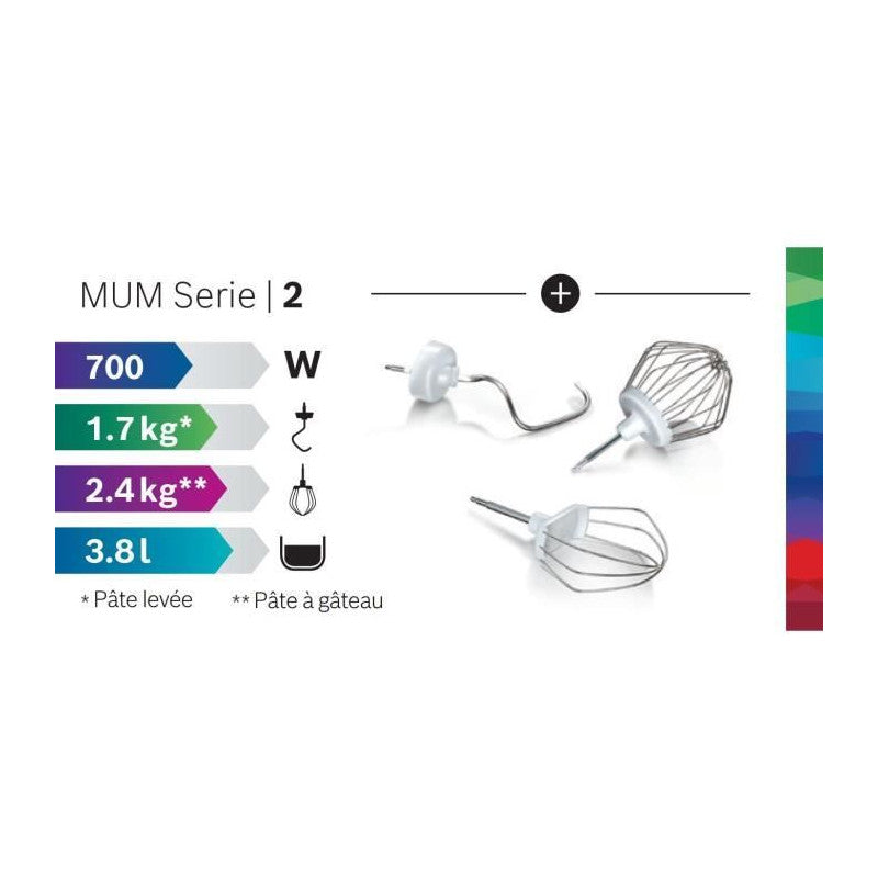 Robot Pâtissier   Serie 2 Mums2aw00 - 700 W - 4 Vitesses - 3,8 L - Blanc Bosch - Mathon - 2