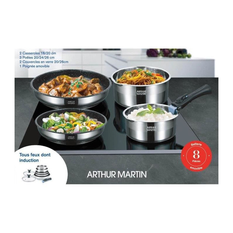 Batterie De Cuisine   Am2493 8 Pieces - Acier Inoxydable - Poignée Amovible - Tous Feux Dont Induction Arthur Martin - Mathon - 3