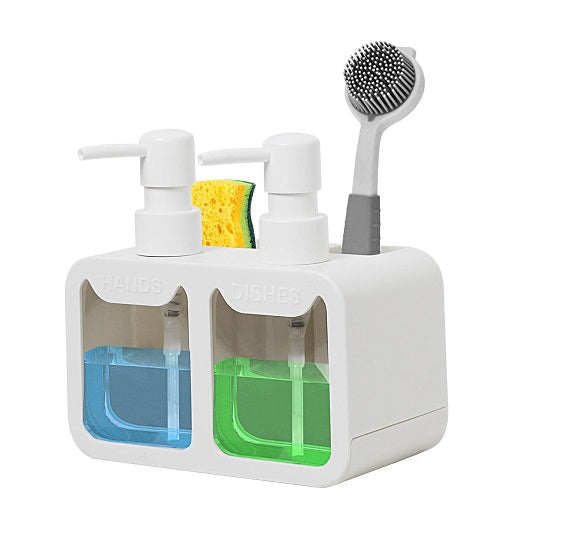 Distributeur de Liquide Vaisselle pour la Cuisine 3 en 1 blanc Vendos85 - Mathon