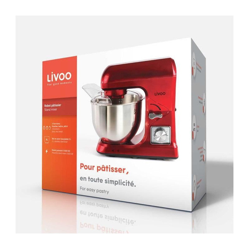 Robot Pâtissier - Livoo - Dop190r - 1000w - Bol 5l Inox - 6 Vitesses - Fonction Pulse Livoo - Mathon - 6