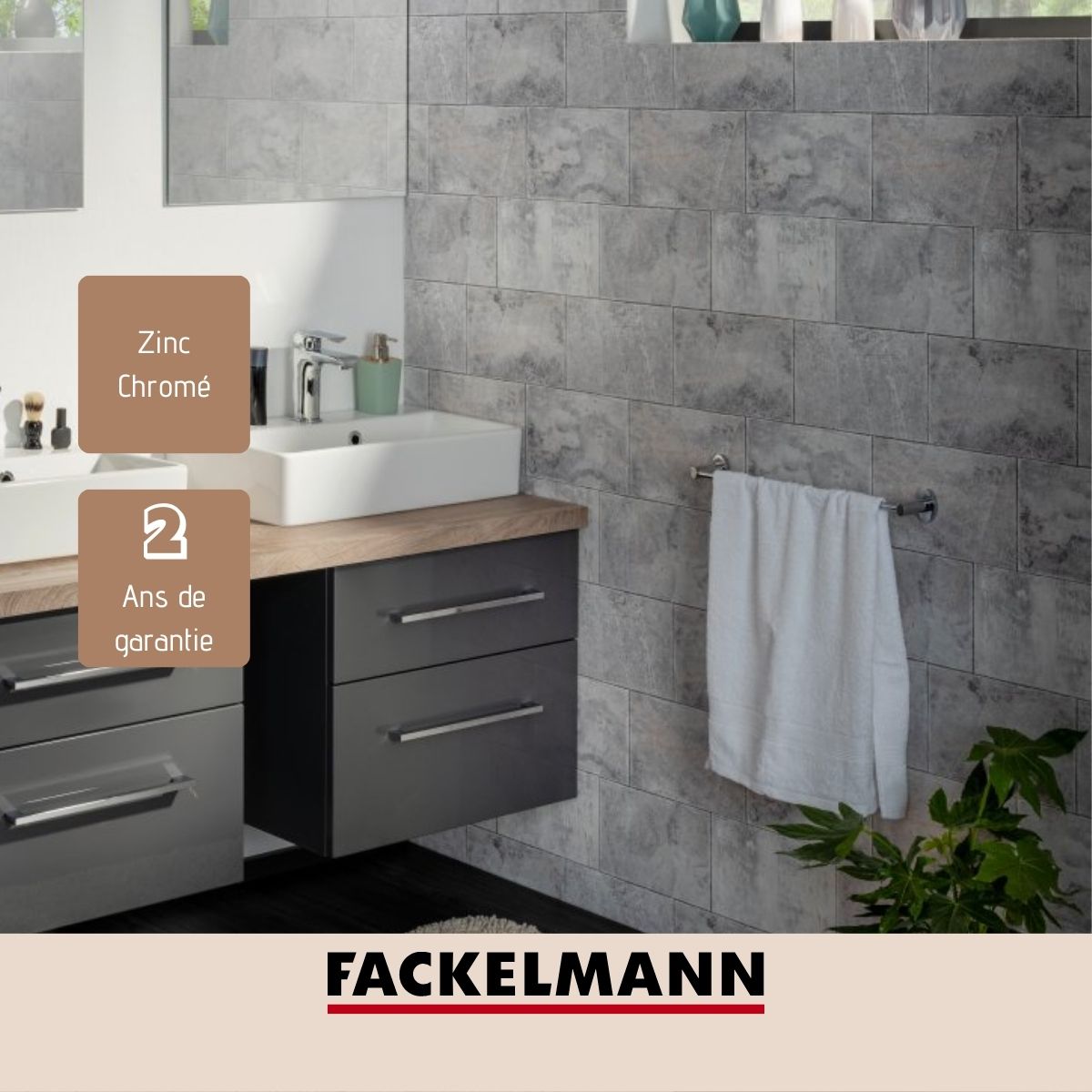 Porte serviette mural gris chromé 50 x 6 x 10,5 cm  Vision Fackelmann - Mathon - 4