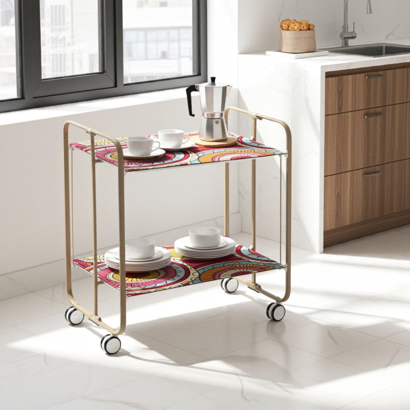 Desserte pliante 2 niveaux avec roulettes – structure couleur sable, bauhaus Don Hierro - Mathon - 2