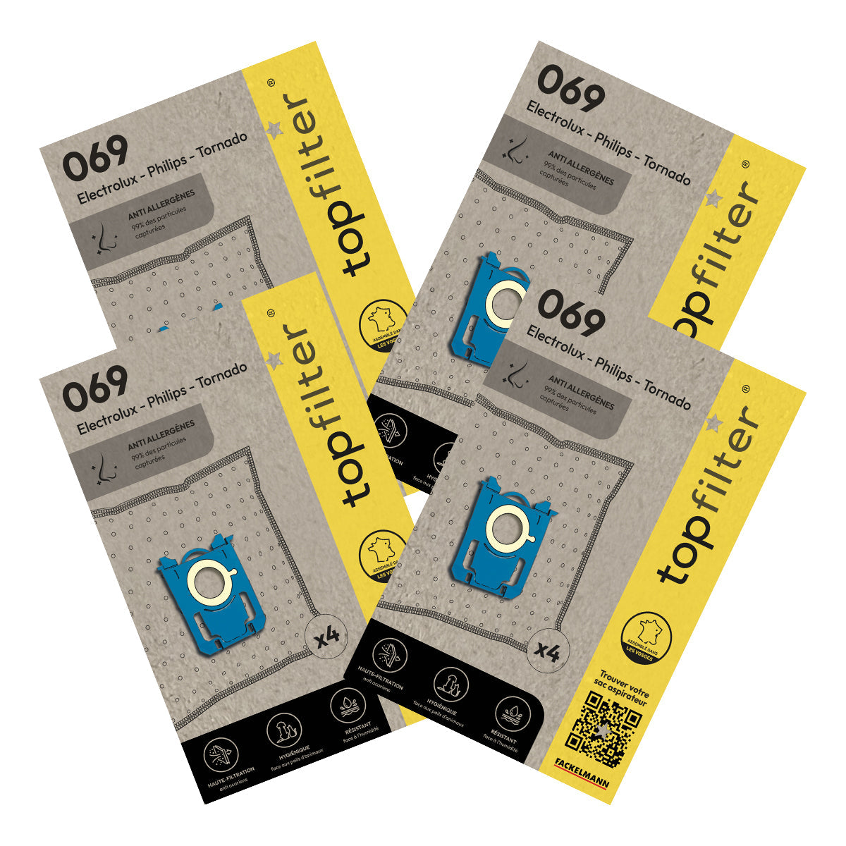 Lot de 4 packs de 4 sacs aspirateur 64069 Electrolux Philips et Tornado TopFilter Premium TopFilter - Mathon - 1