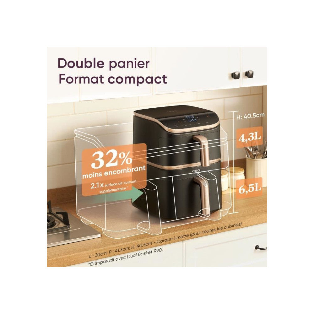 Friteuse Sans Huile   - Turbo Tower Pro Smart - Capacité 10,8l - 2 Cuves - 7 Programmes - 2630w - Noir Cosori - Mathon - 4