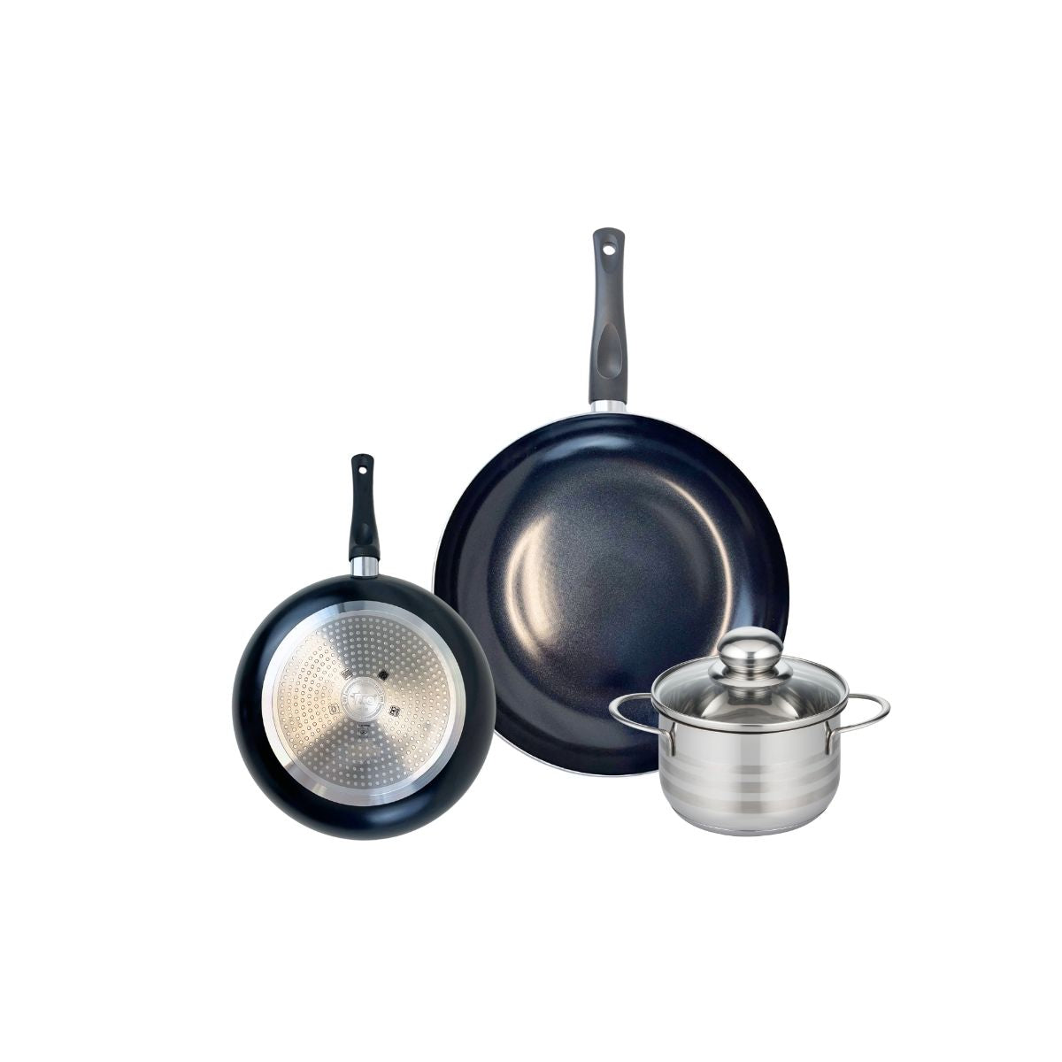Ensemble de 2 Poêles de cuisson 20 et 28 cm et 1 faitout 14 cm  Prima Brillant Elo - Mathon - 1