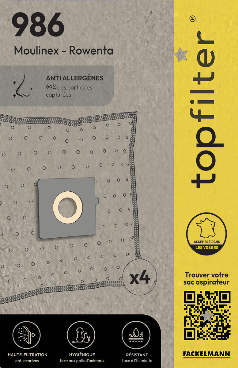 Lot de 4 sacs aspirateur pour Rowenta et Moulinex TopFilter Premium TopFilter - Mathon - 1