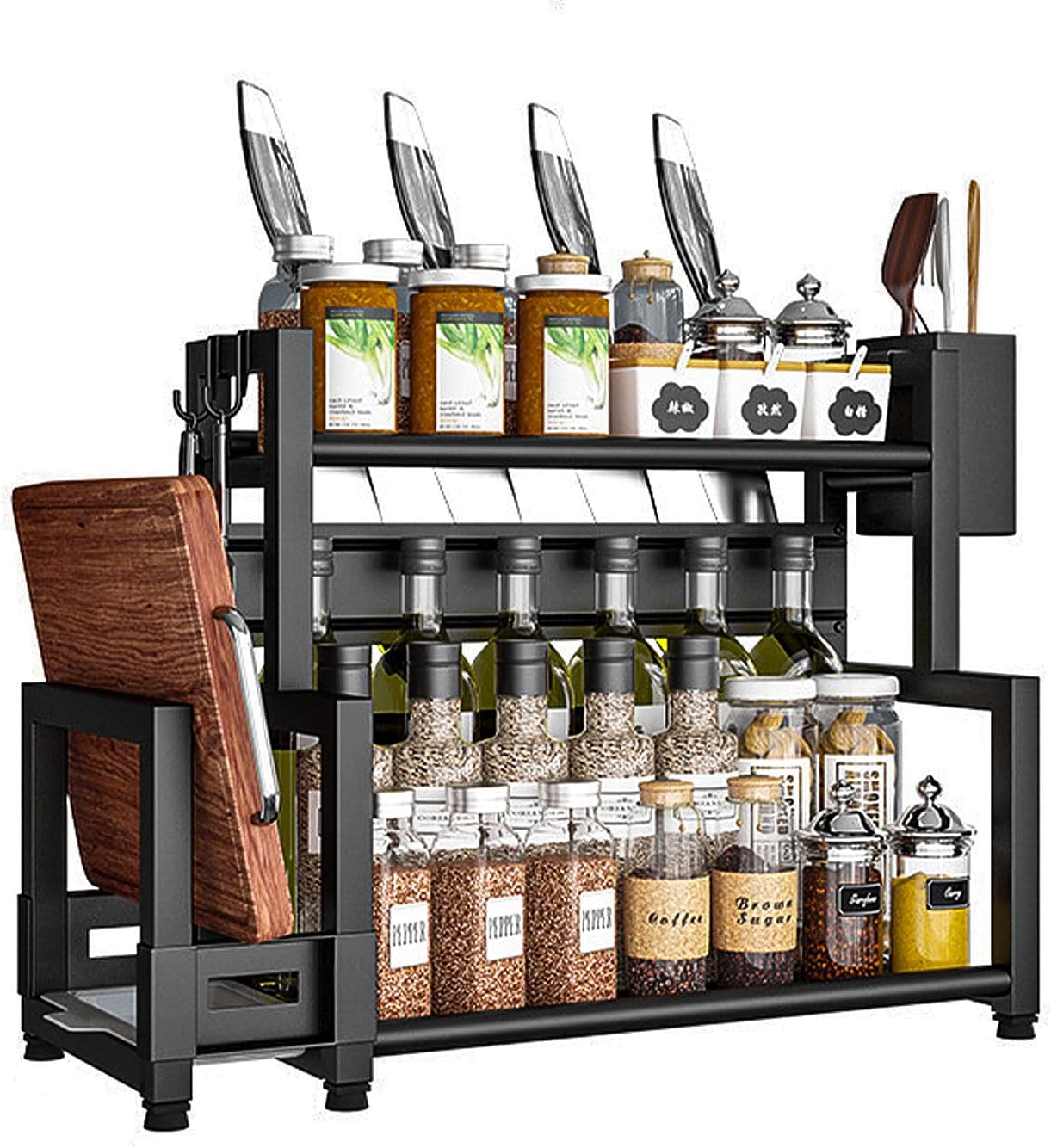 Étagère à épices multifonction debout à 2 étages en acier inoxydable Vendos85 - Mathon