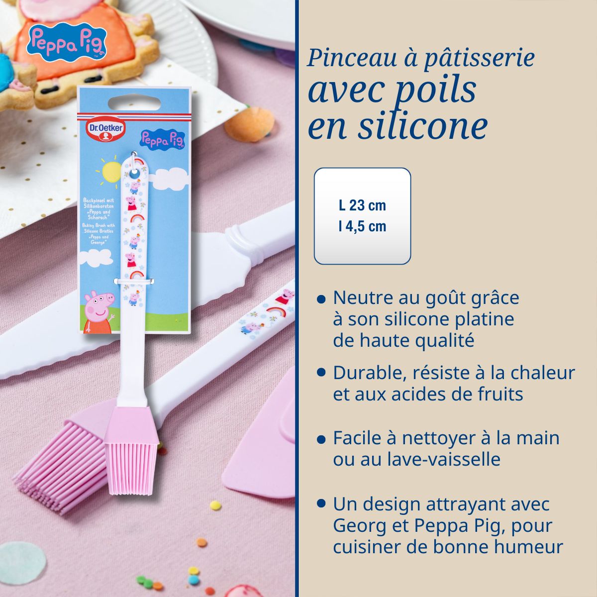 Pinceau à pâtisserie avec poils en silicone 23 cm Dr. Oetker Peppa Pig Dr. Oetker - Mathon - 3