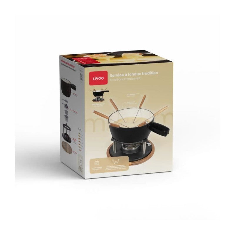 Service A Fondue Tradition - Livoo - Men426n - 2,6l - 6 Personnes - Fonte émaillée - 6 Fourchettes - Caquelon Compatible Tous Livoo - Mathon - 6