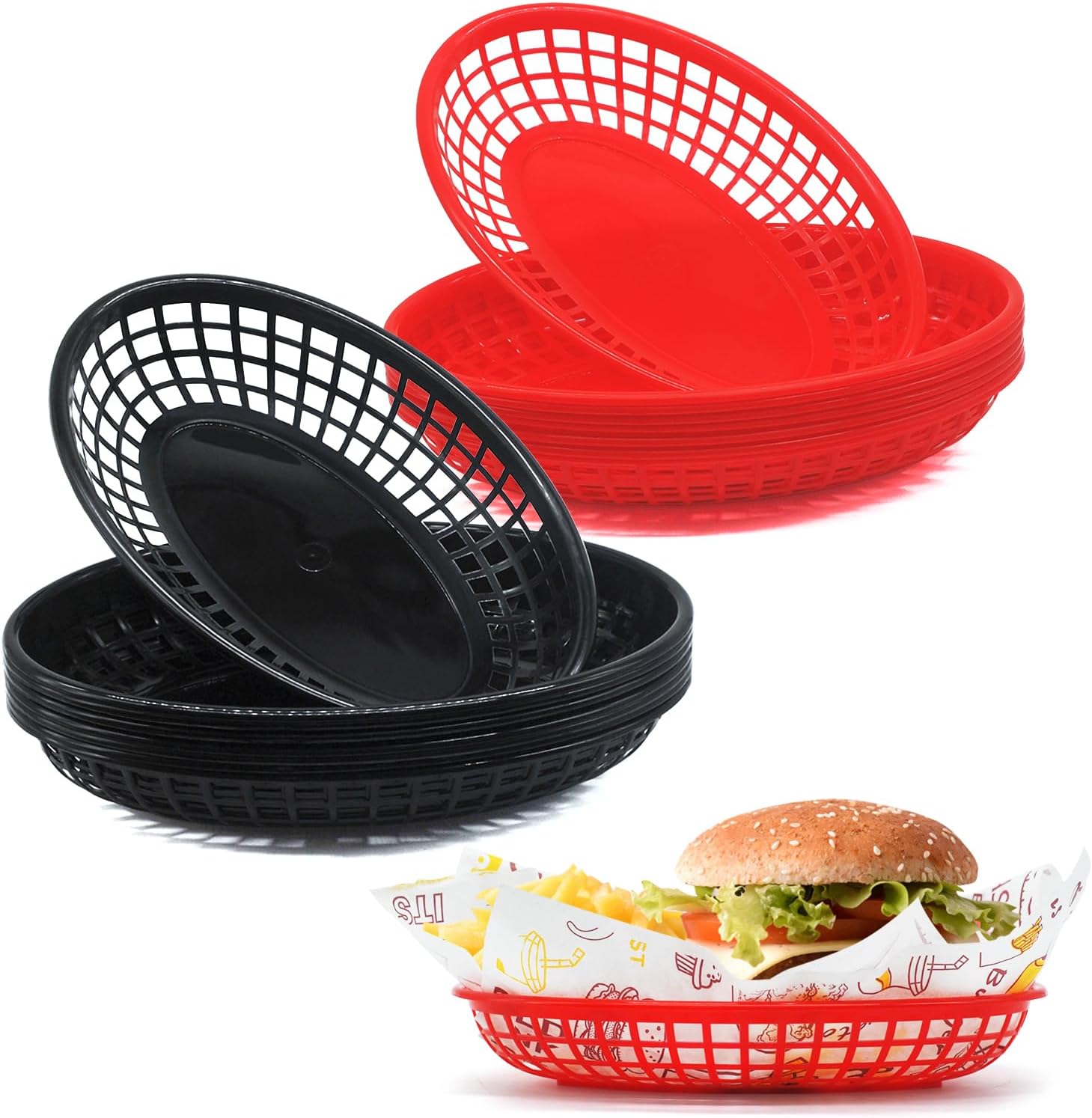 16 Paniers Alimentaires Plastique – 8 Rouges + 8 Noirs Vendos85 - Mathon