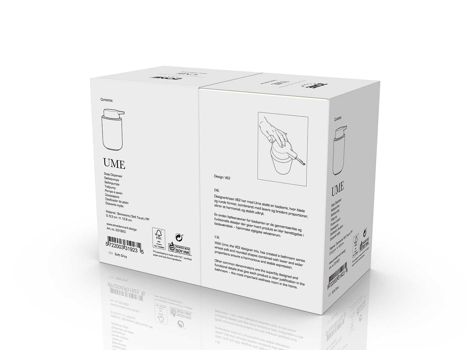 Distributeur de savon UME en grès et abs Gris clair Zone Denmark - Mathon - 5