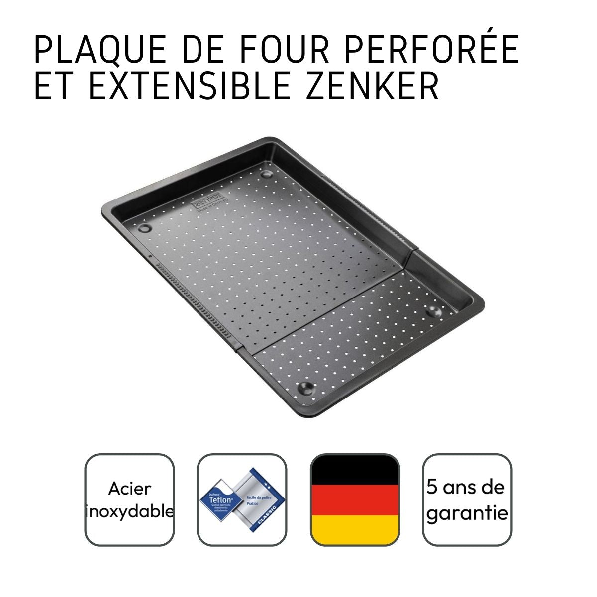Plaque à pizza rectangulaire perforée extensible 37 à 52 x 33 cm Zenker Black Metallic Zenker - Mathon - 9