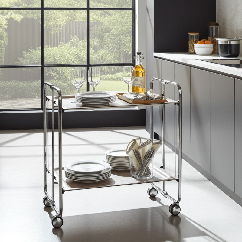 Desserte pliante 2 niveaux avec roulettes – structure chromée, bauhaus Don Hierro - Mathon - 3