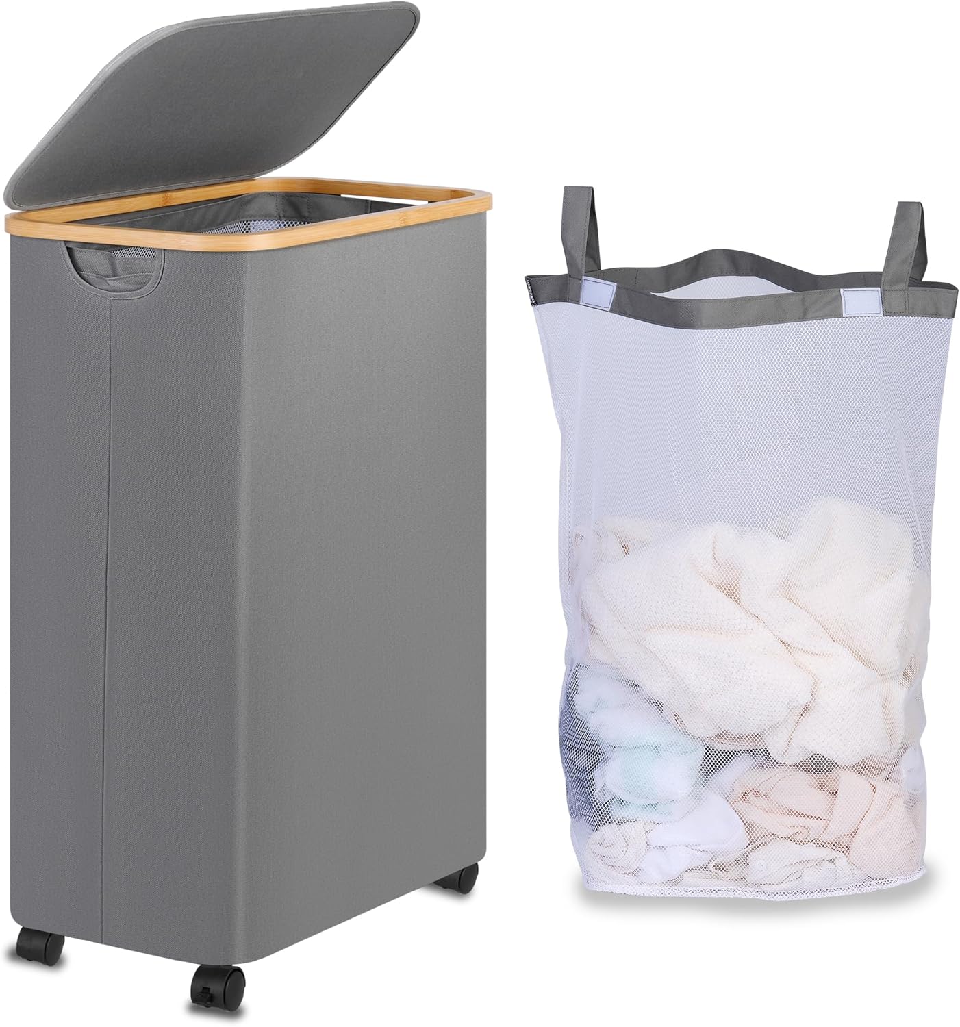 Panier à linge gris 110L sur roues avec sac amovible Vendos85 - Mathon