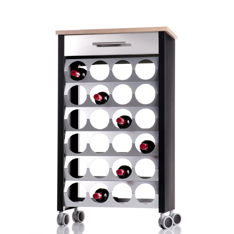 Étagère à roulettes porte bouteilles BACUS, capacité 24 bouteilles, Noir-Orme Don Hierro - Mathon - 1