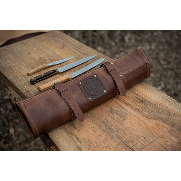 Trousse à couteaux artisanale en cuir 5 emplacements cognac Witloft - Mathon - 3