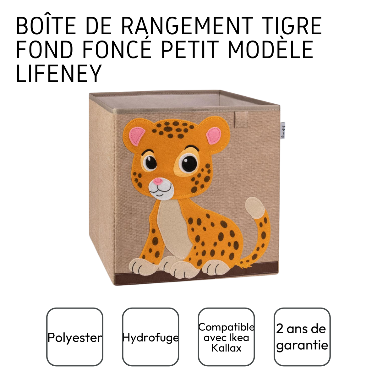 Boîte de rangement en tissu pour enfant "tigre" sur fond foncé, compatible Ikea Kallax Lifeney Fackelmann - Mathon - 4