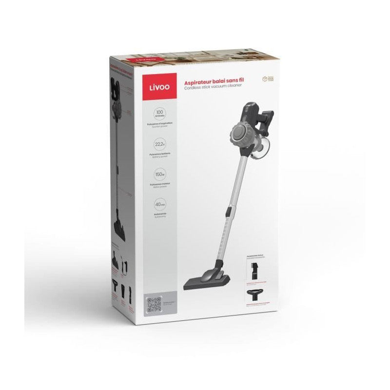 Aspirateur Balai Sans Fil - Livoo - Doh141 - 150 W - 10 Kpa - 76 Db - Cyclonique - 2 Vitesses - 0,55 L - Gris Livoo - Mathon - 6