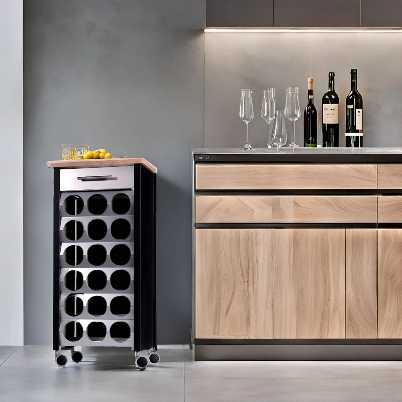 Étagère à roulettes porte bouteilles BACUS, capacité 18 bouteilles, Noir-Orme Don Hierro - Mathon - 2