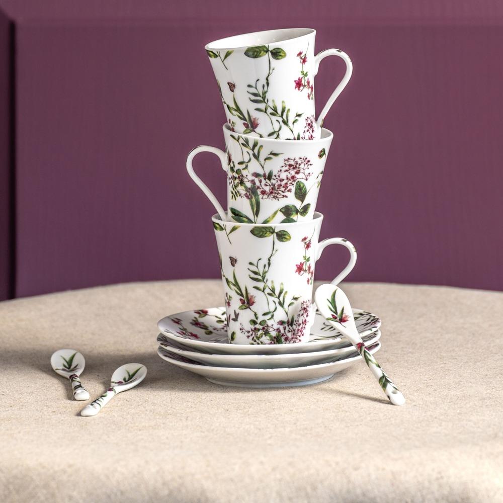 Coffret 4 pièces champêtre avec sous tasses et cuillère 16 cl Table passion - Mathon - 4