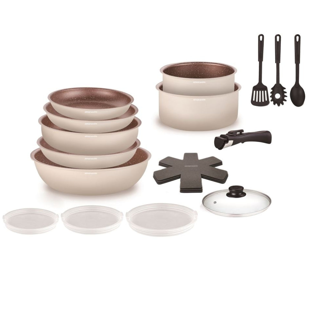 Batterie de Cuisine Arthur Martin 18 Pièces en Aluminium Tous Feux avec Ustensiles et Poignée Amovible Arthur Martin - Mathon - 1