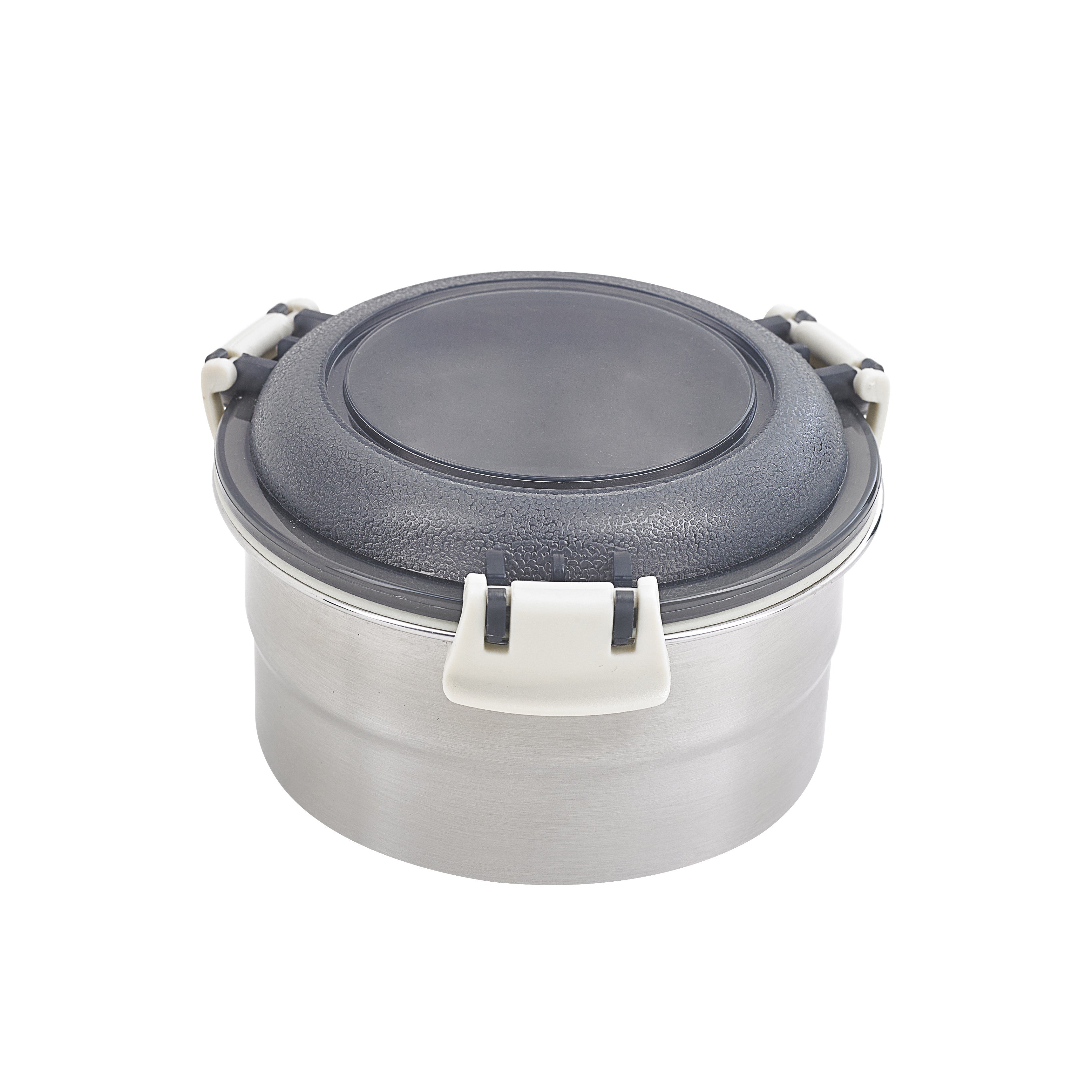 12Pcs - Boite ronde NoxBox en inox avec couvercle en plastique PP noir et fermeture hermétique  H73mm 600ml FirstPack - Mathon - 1